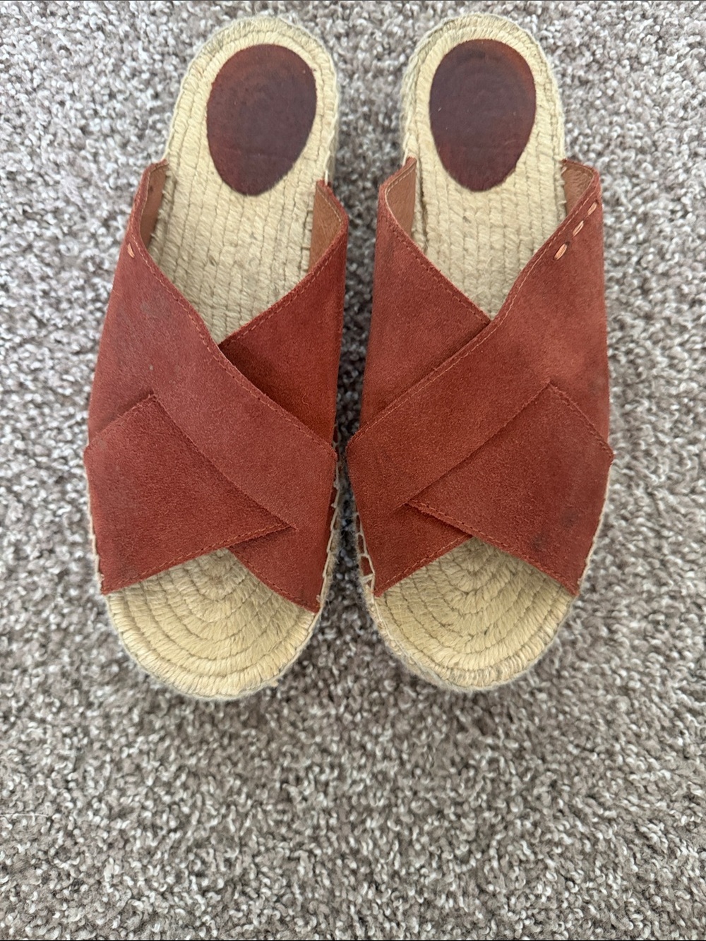 Anthropologie Suede Cross-Band Espadrille Mules in Burnt Orange